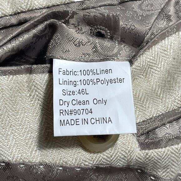 Alan Flusser Blazer Jacket Mens 46L Beige Natural 100% Linen Sport Coat Wedding - Picture 6 of 6